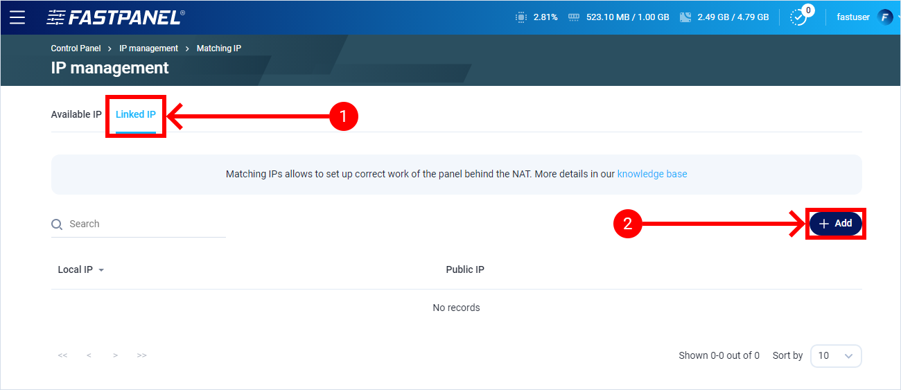 Linked IP settings in FASTPANEL