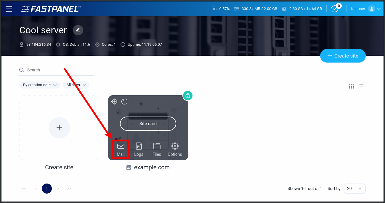 Website mail settings in FASTPANEL